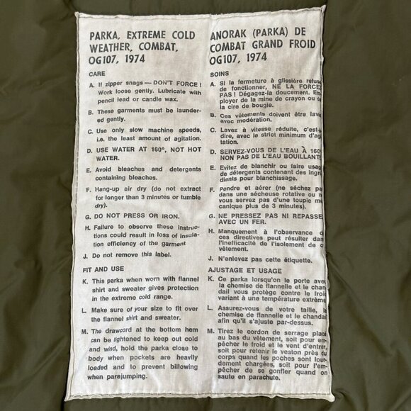 VTG Canadian Army Extreme Cold Weather Parka Winter Coat OG107 Short/Med 63/67" - Picture 12 of 16